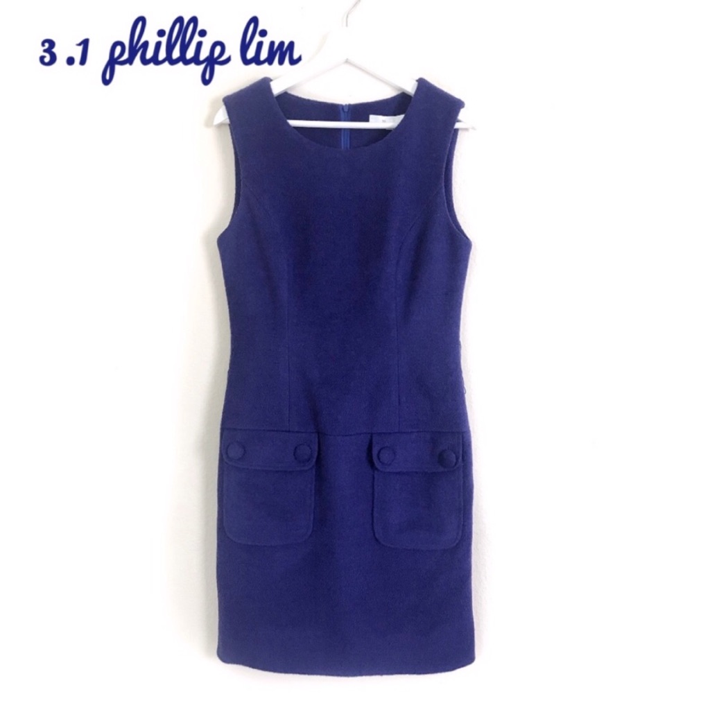 3.1 Phillip Lim Wool Tweed Dress Cobalt Silk Lined